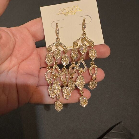 Amrita Singh Gold Crystal Statement Earrings - Picture 1 of 7